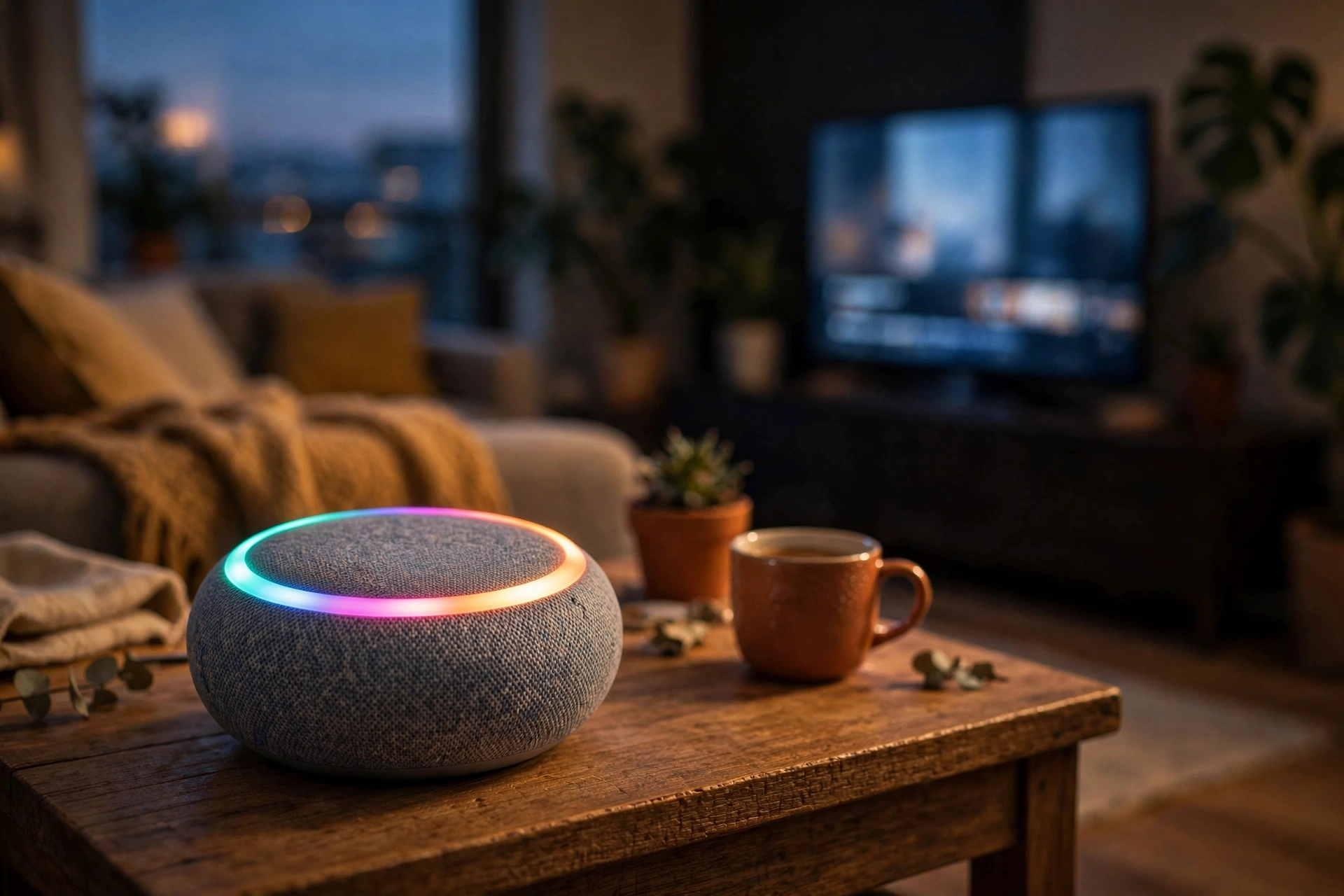 iOS 27.2 RC Sound Glow lighting up a HomePod top in rainbow colors