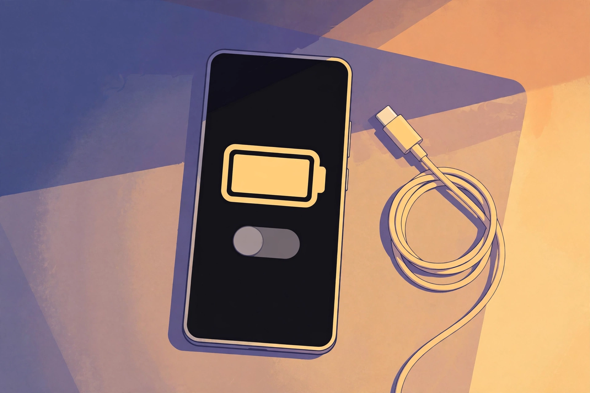 Illustration of a Pixel style phone with battery settings toggle switched off