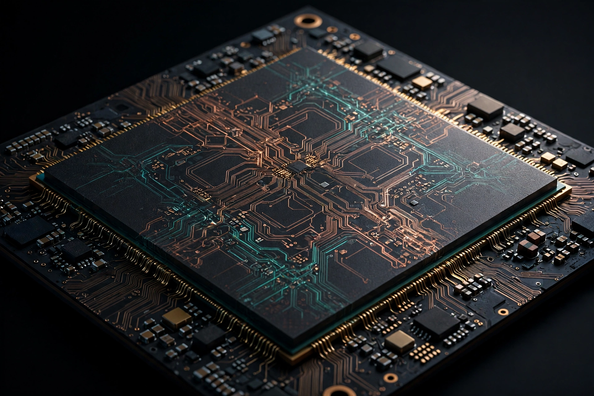 Illustration of a flagship smartphone processor chip on a circuit board